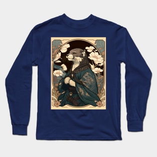 Art Nouveau Otter in Traditional Japanese Samurai Robe Long Sleeve T-Shirt